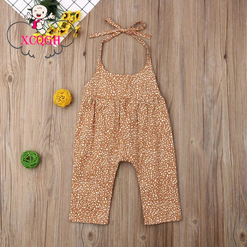 

XCQGH Summer New Baby Baby Sleeveless Straps Jumpsuit Ginger Yellow Little Floral Romper Jumpsuit