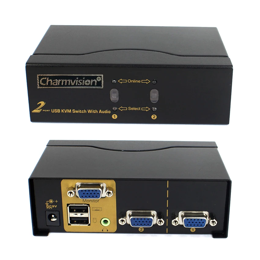 Charmvision VK201A 2 шт. хосты порты Авто USB KVM аудио мульти компьютер коммутатор с VGA 3,5 мм USB Тип клавиатура мышь