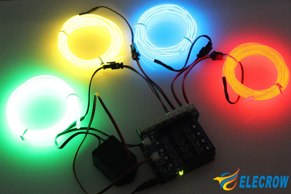 Elecrow 8-Channel EL Shield Kit for Arduino 5V Inverter EL Wires 2M Adaptor Electronic Luminescence Colorful LED DIY Project