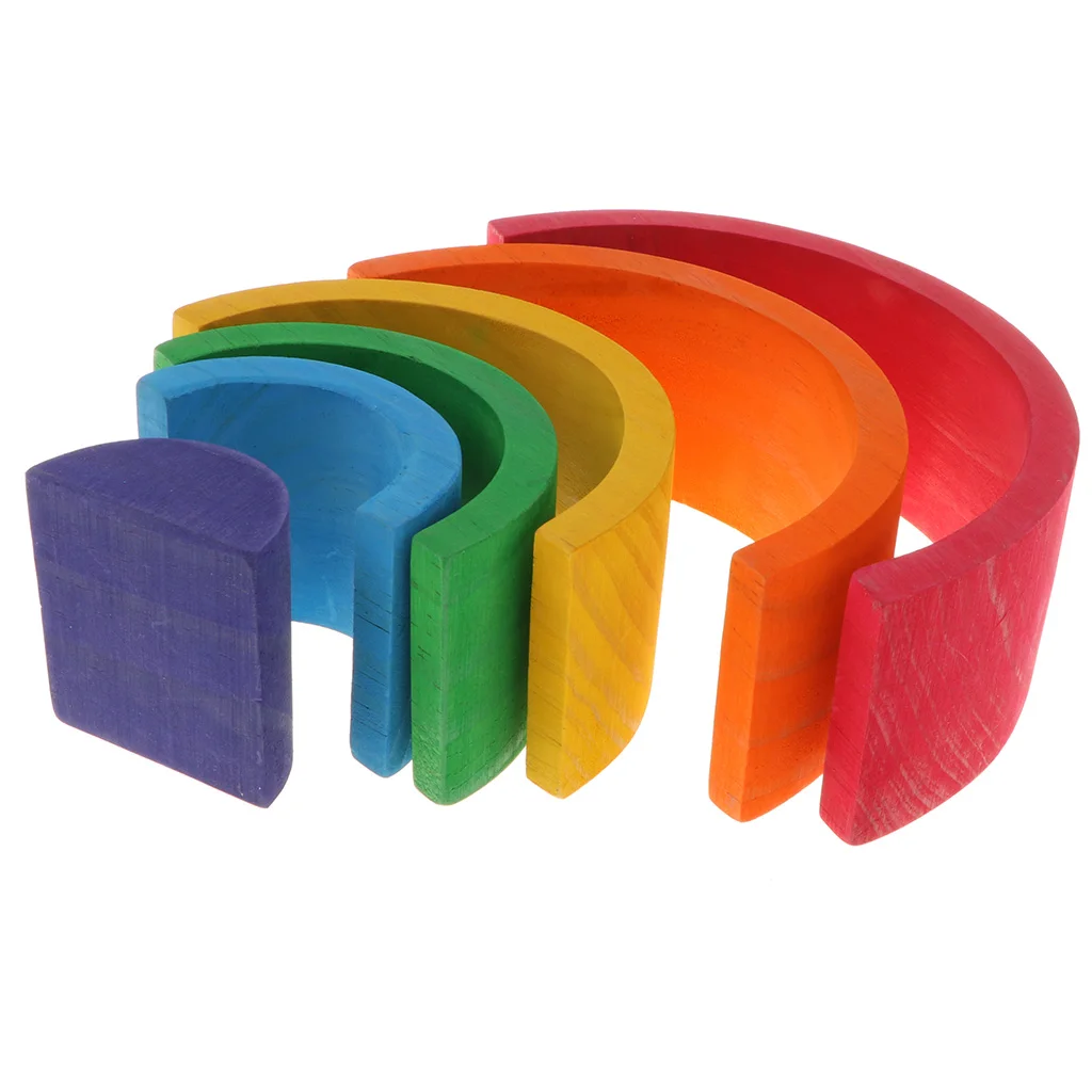 Montessorri Rainbow  Wooden Stacking Rings Arch Blocks Balance Game Kids Educational Toy Play Activity