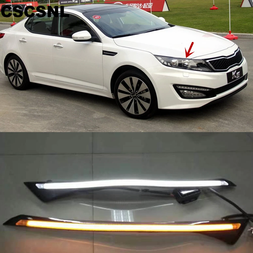 

CSCSNL Car Headlight LED Eyebrow Daytime Running Light DRL With Yellow Turn Signal Light For KIA Optima K5 2011 2012 2013 2014