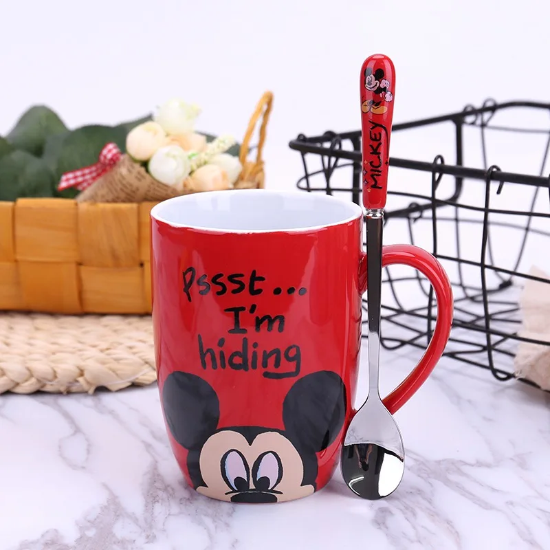 350 ml мультфильм Минни кружка Cute bear в форме шариковой ручки молочные чашки Прекрасный Микки чашка для завтрака для детей Рождественский подарок - Цвет: Mickey Cup spoon