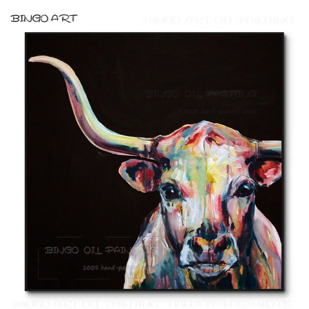 

Professional Artist Hand-painted High Quality Rich Colors Animal Bull Oil Painting on Canvas Fine Art Bull Longhorn Oil Painting