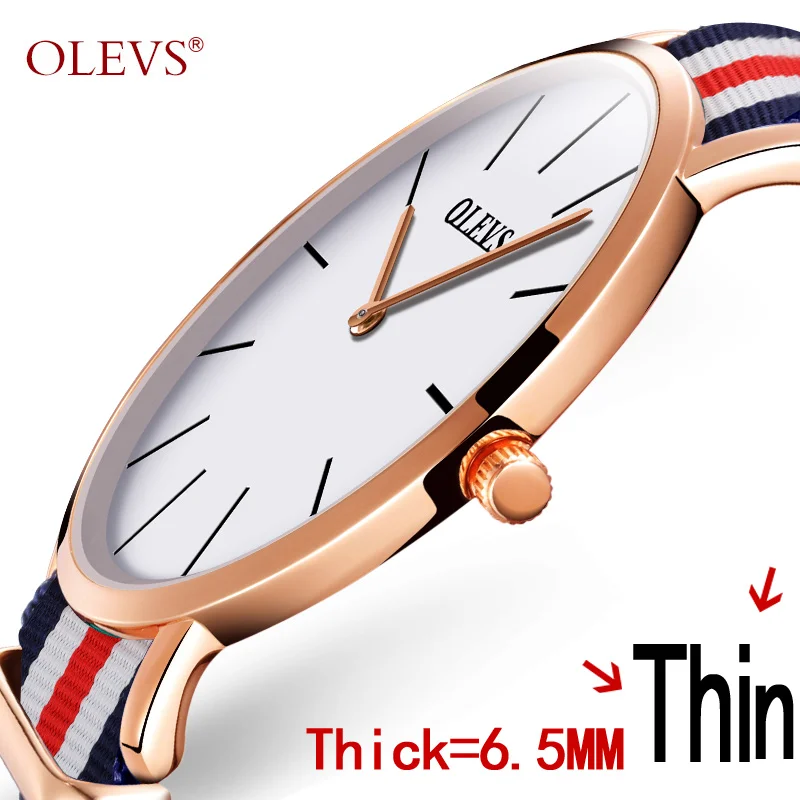 

50%OFF OLEVS Ultra thin Watches Brand Luxury Quartz Watch For Boy Waterproof Watch Nylon Band Minimalist Men's Wristwatch