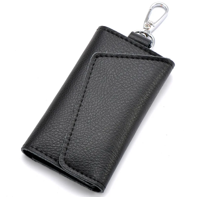 Натуральная кожа ключ кошелек для экономки металлический крючок маленькая карта ключ сумка карман на заказ логотип, название - Цвет: BLACK