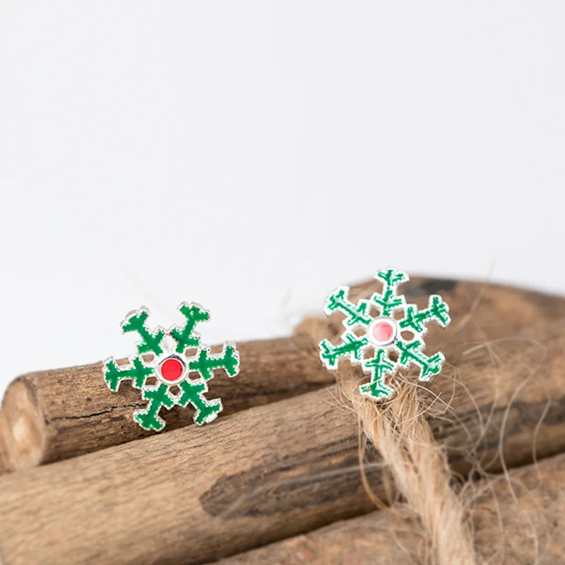 snowflake christmas gift green earrings 100% 925 Sterling silver Jewelry fashion Hypoallergenic Stud earrings for women gift