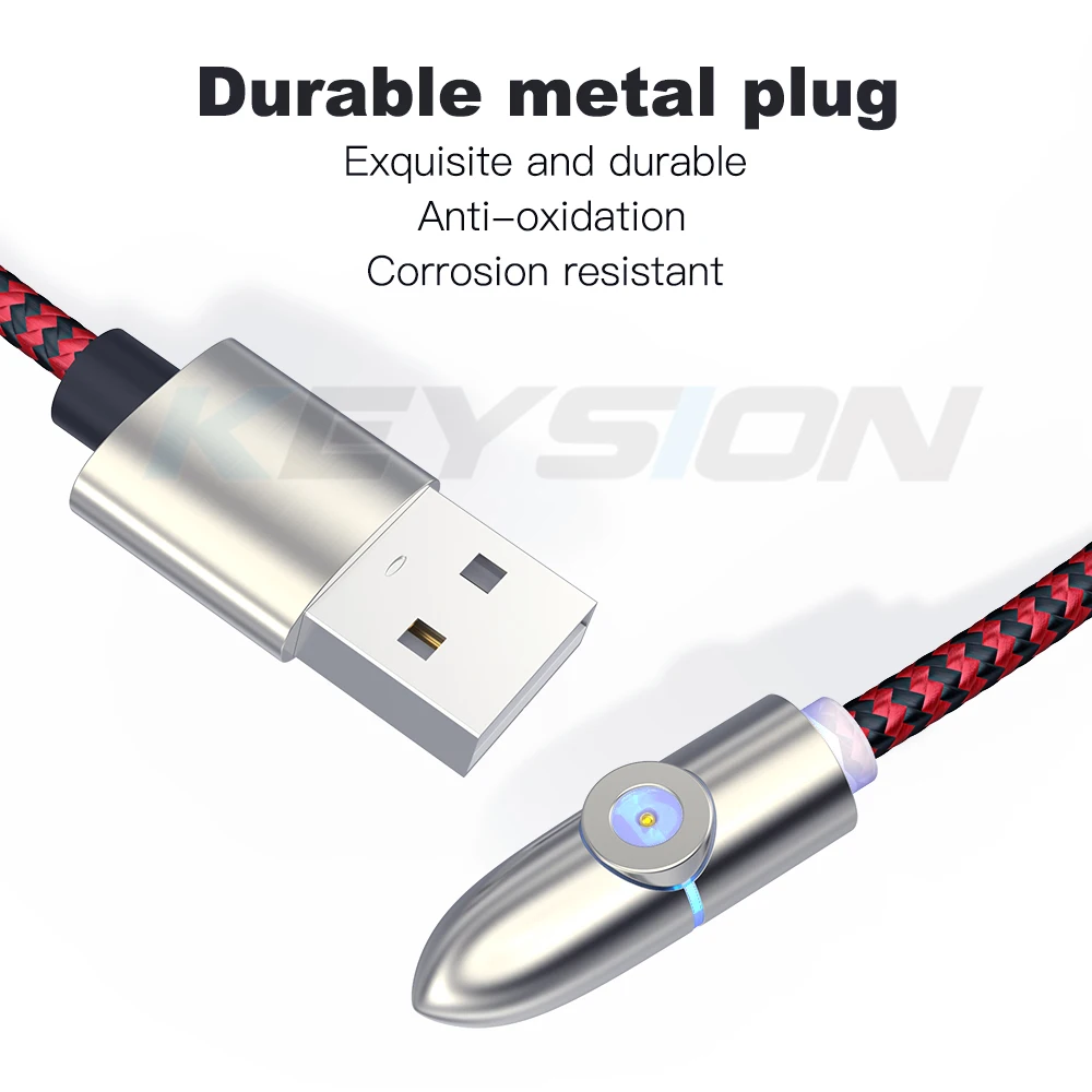 Магнитный зарядный кабель KEYSION L-Line, светодиодный кабель 90 градусов для iPhone X 8 7 6 Plus и кабель Micro USB и кабель usb type-C USB C