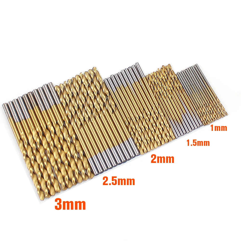 50Pcs 1/1.5/2.0/2.5/3mm Titanium Coated HSS Drill Bit Set Twist Drill Bit High Steel for Woodworking Plastic And Aluminum 50Pcs 1/1.5/2.0/2.5/3mm Titanium Coated HSS Drill Bit Set Twist Drill Bit High Steel for Woodworking Plastic And Aluminum