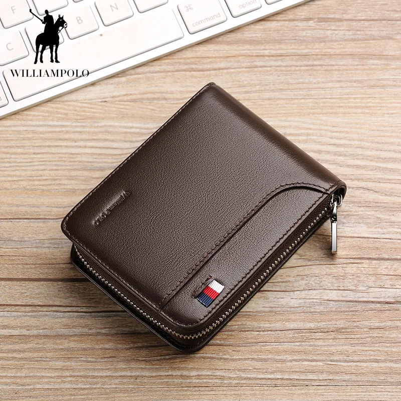 Высококачественные короткие черные мужские кошельки WILLIAMPOLO 2019 на молнии