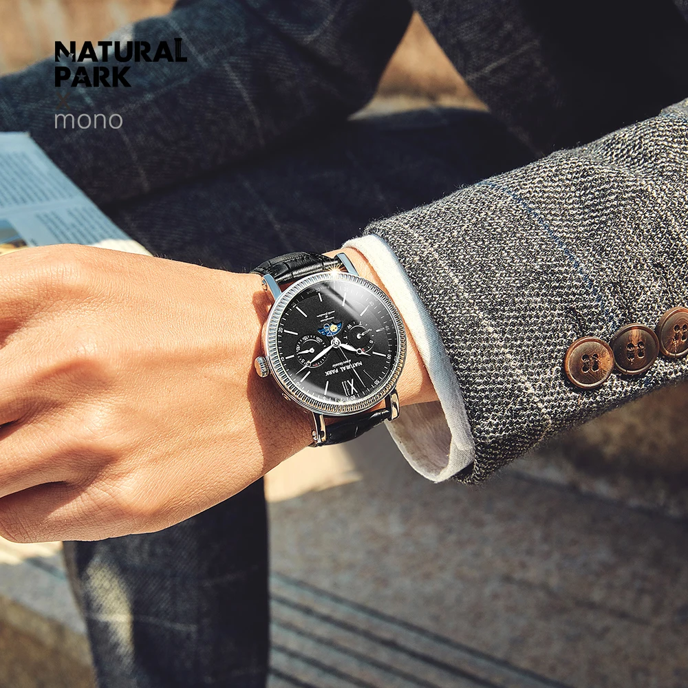 Relogio masculino, мужские часы с натуральным парком, Топ бренд, роскошные модные бизнес кварцевые часы, мужские спортивные водонепроницаемые наручные часы