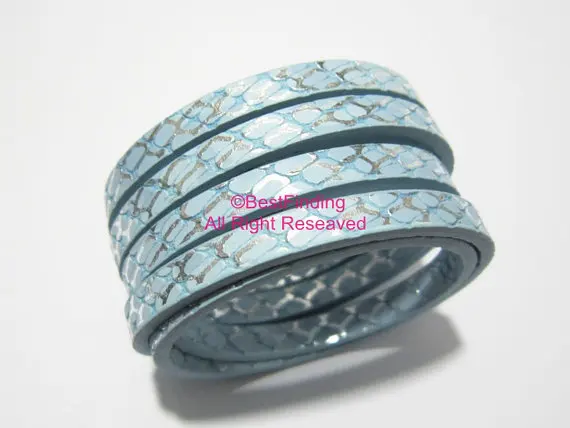 5x2mm Metallic light blue snake leather cord 5mm Flat | Украшения и аксессуары
