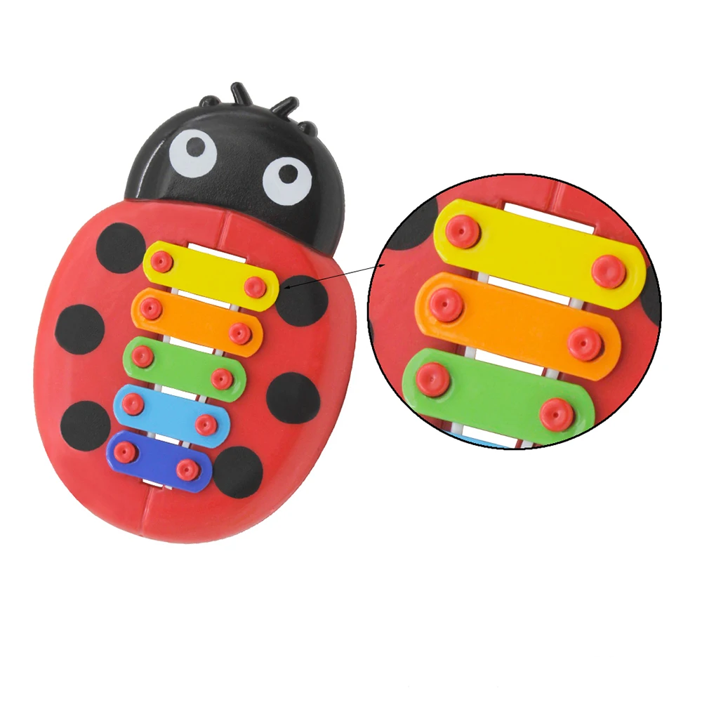 Красочные 5 тонов ксилофон Glockenspiel Мультфильм Божья коровка форма с молотком для