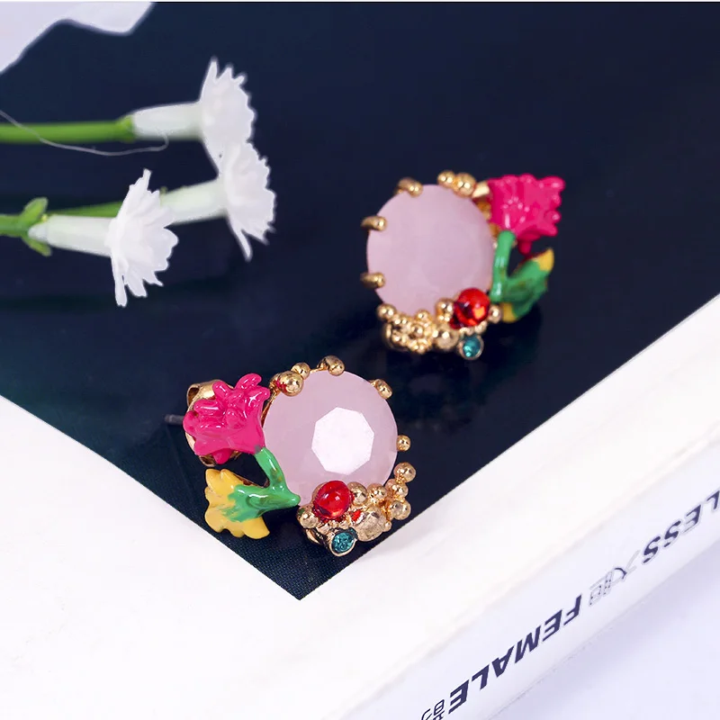 

New Arrivals Be Listed Enamel Flowers And Plants Series Set Cherry Blossoms 925 Silver Needle Romantic Jewelry