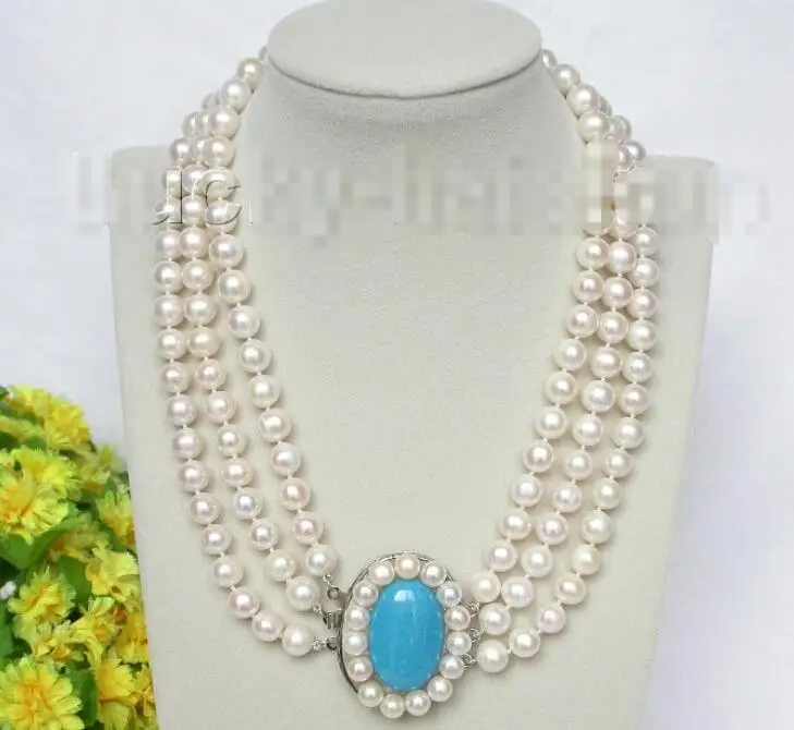 

Hot sale new Style >>>>>17"-19" 10mm 3 row 3 Strands round white pearls necklace pearl clasp j8265
