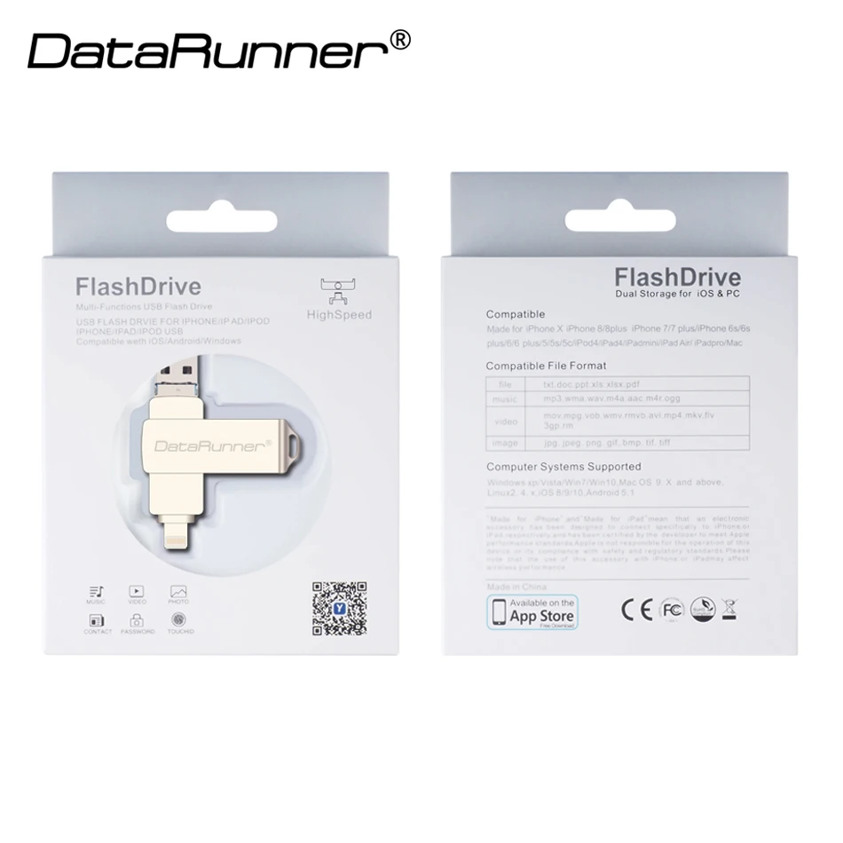 DataRunner USB флэш накопитель Вращающаяся ручка 32 ГБ диск для iOS/Android/PC 16 Гб 64 128 OTG флешки