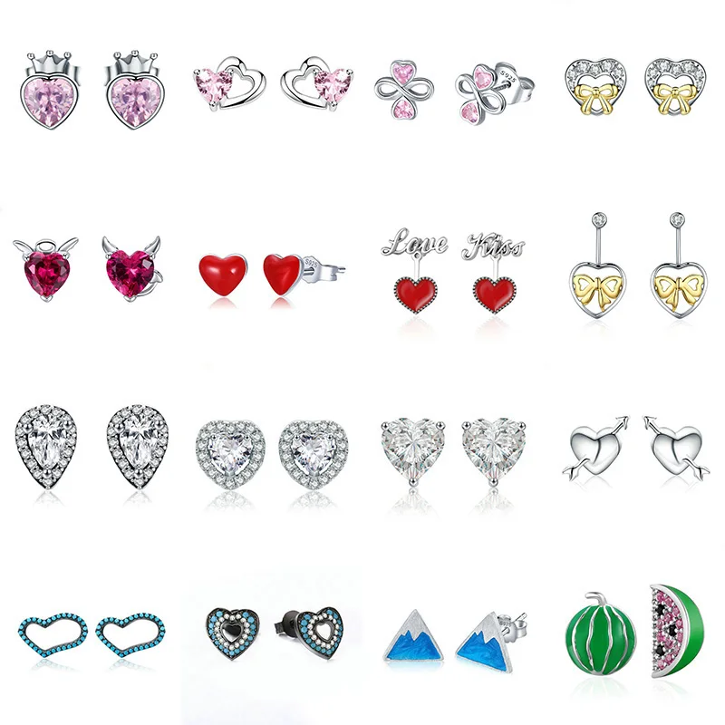 

2019 New Arrival Love Heart Stud Earring Real 925 Silver Christmas Earrings for Women Girls European Fashion Jewelry Accessories