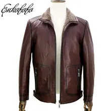 Мужские кожаные куртки для стрижки, зимние теплые мотоциклетные деловые повседневные пальто с шерстяным воротником, мужские Куртки из натуральной овчины