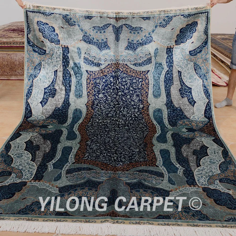 Yilong 6'x9' Turkish Hand Knotted Silk Persian Carpet Unique Pattern