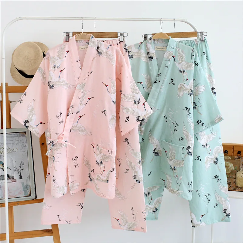 

Women's Yukata Japanese Kimono Robes Pajamas Sets Cotton Dress Shorts Pants Nightgown Sleepwear Bathrobe Leisure Wear Homewear