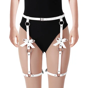 

Women Waist Leg Belt Garter Leather Harness Metal Rivet Punk Gothic Crop Top Clubs Rave Adjustable Lingerie Stockings White Sexy