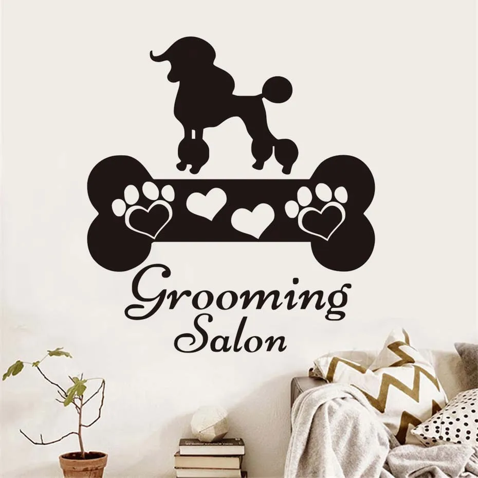 Grooming Salon Dog Funny Wall Sticker Dogs With Paw Bone Vinyl Wall Art Decals For Kids Room