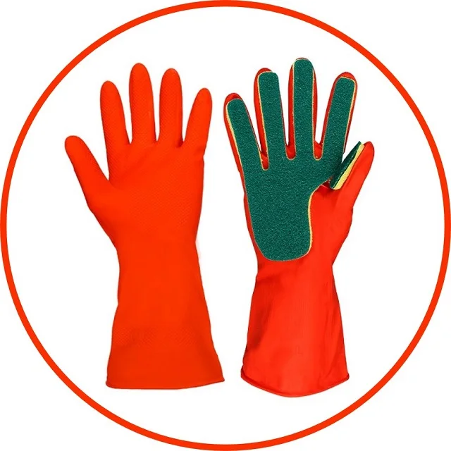 1 пара многоразовых перчаток с пальцами из губки латексные мочалки водонепроницаемые резиновые бытовые моющие скрабы губчатые перчатки кухонные перчатки - Цвет: Красный