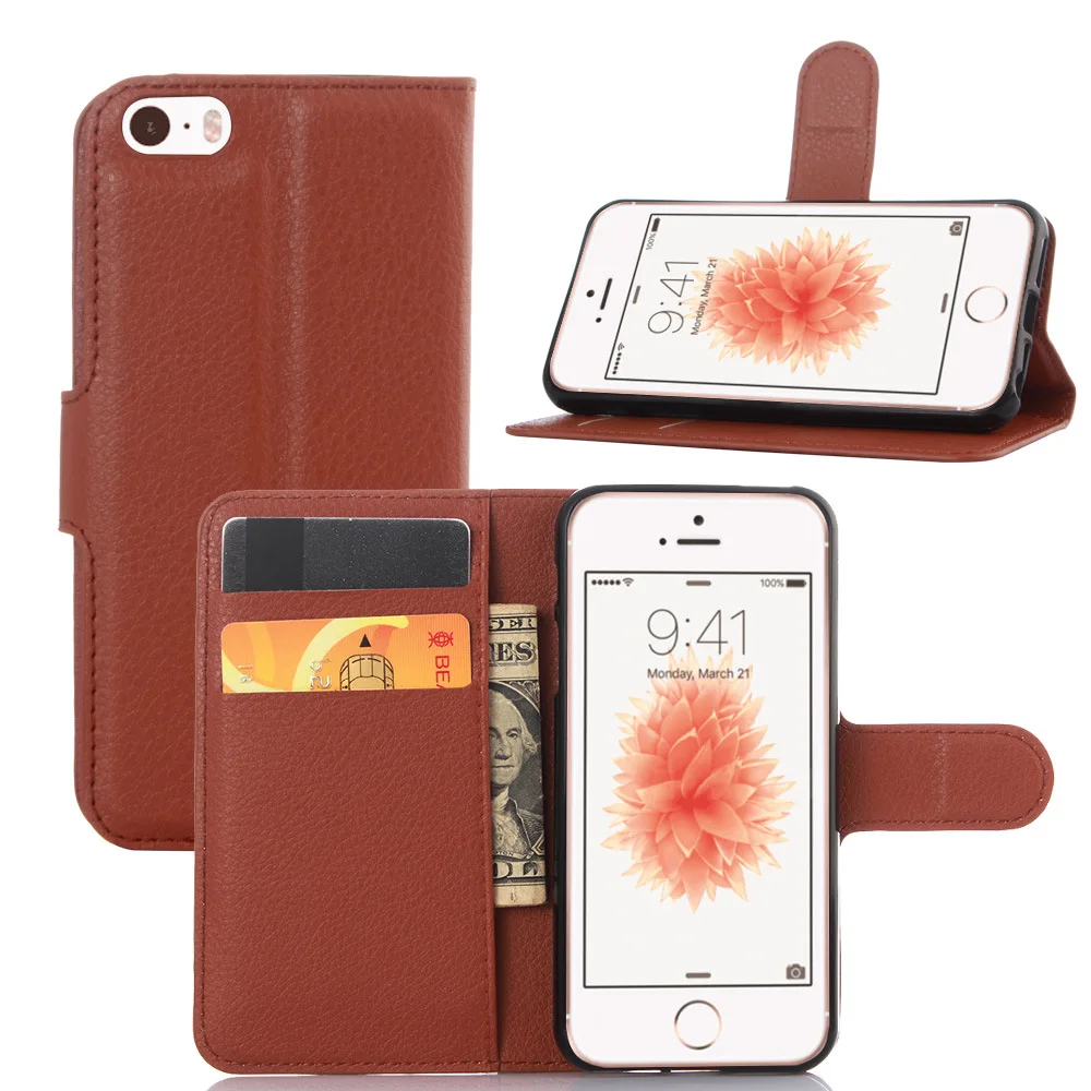 

YINGHUI Flip Leather Mobile Phone Case For iPhone SE Vintage Deluxe Stand Wallet Cover Case for Apple iPhone Card Slot Holder