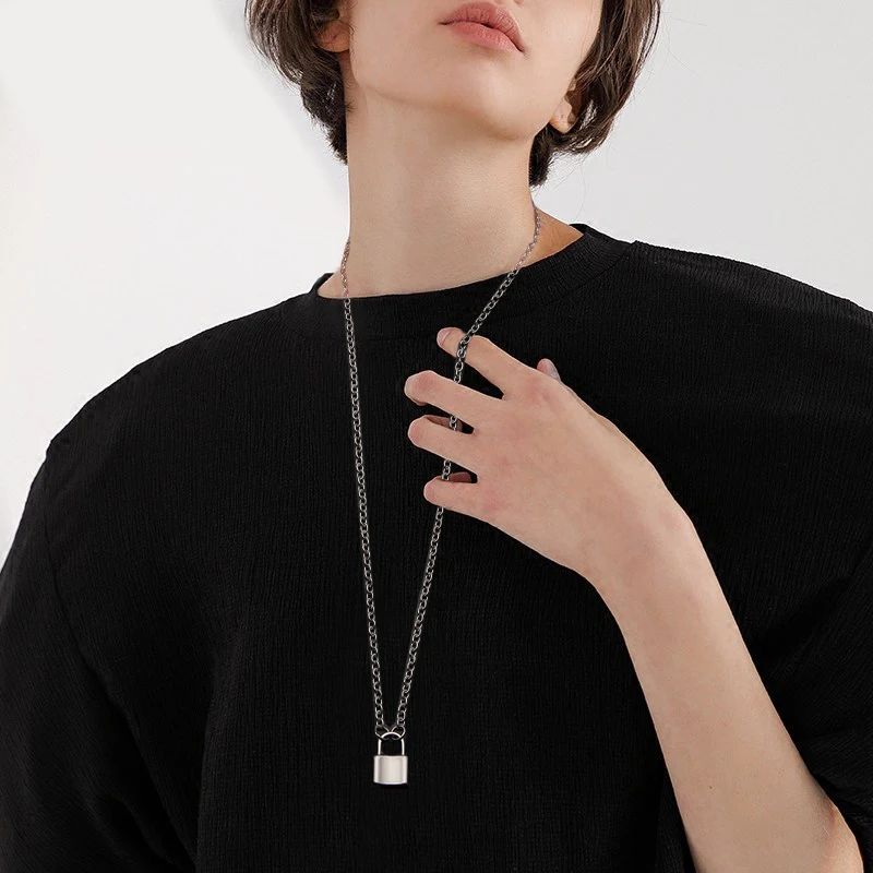 

100% Stainless Steel Lock Pendant Necklace Padlock Necklace Rolo Cable Chain Necklace Slot Ketting 2018 NEW Men Jewelry