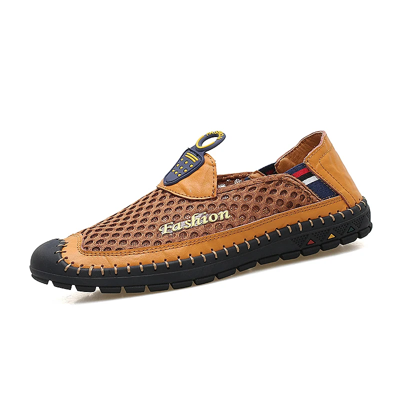 

New Shoes Men Summer Fashion Men Casual Shoes Leather With Mesh Flats Shoes Plus Size Comfortable Sneakers Men