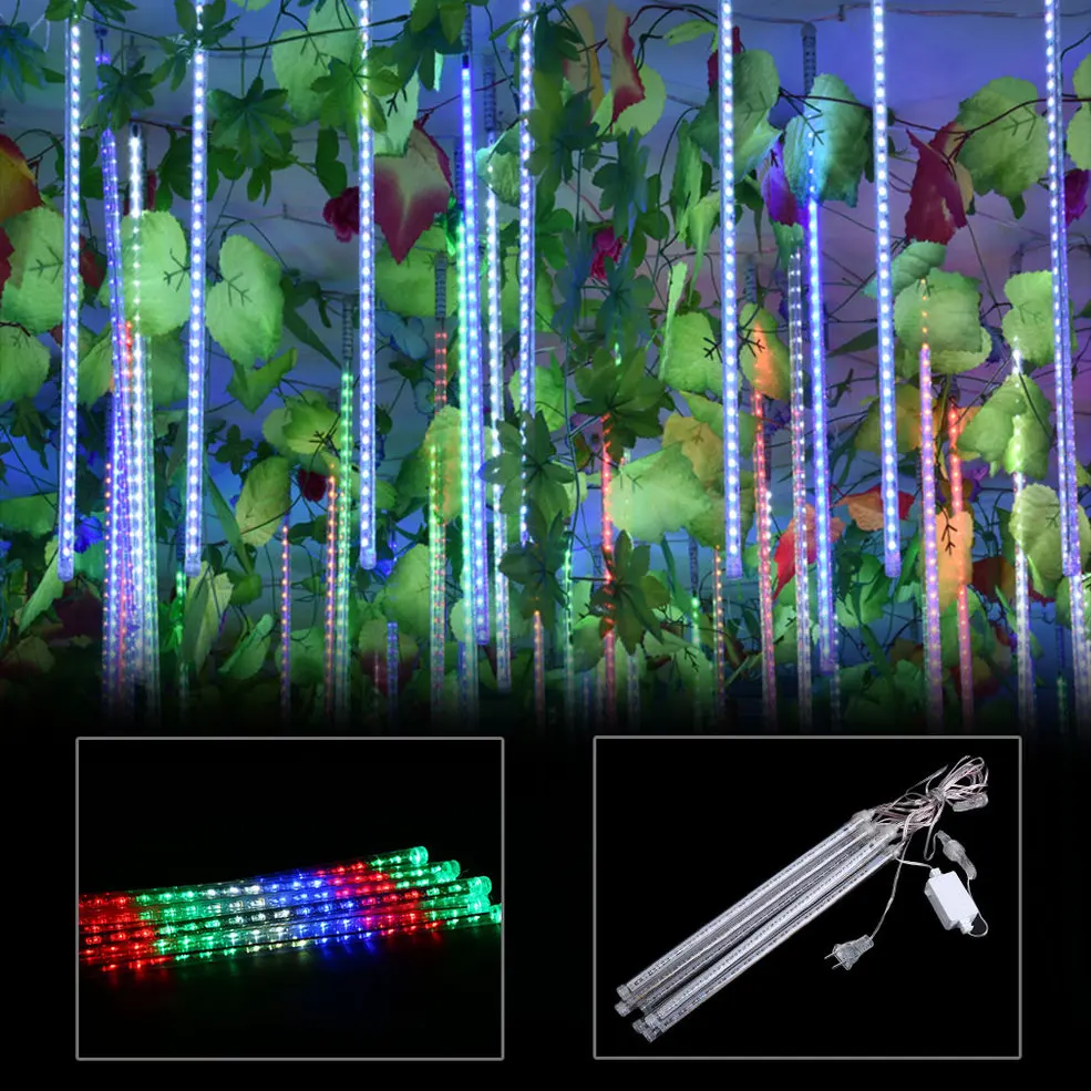 

2PCS Colorful Light US PLUG Meteor Shower Rain 8 Tube 30CM LED String Lights Christmas Decorative Lamp