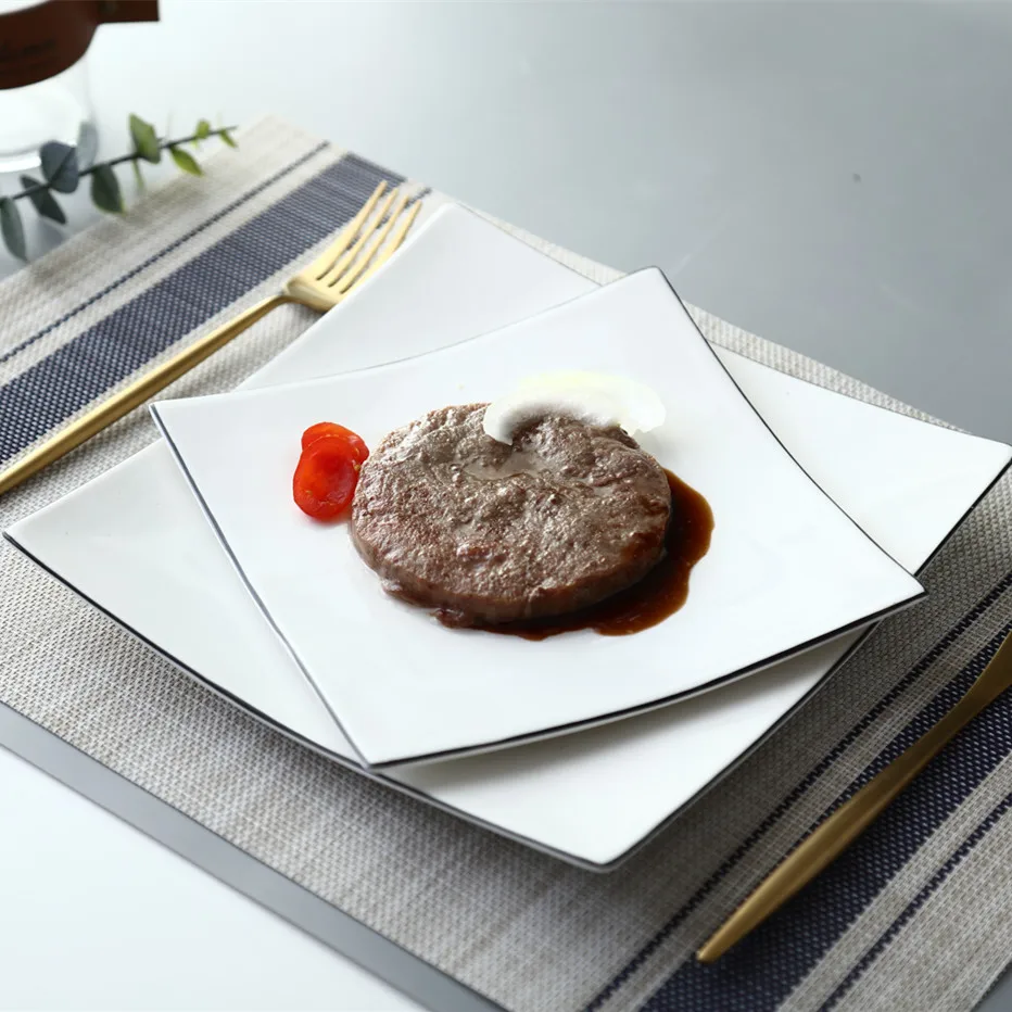 

Square White Plate Steak Plates Art Ceramic Plates Dinnerware Plate Snack Tray