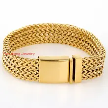 Hot Selling Fashion 4lows Square Chain Link Bracelet 100% 316L Stainless Steel Jewelry Silver Gold Choose 20mm 8.46″