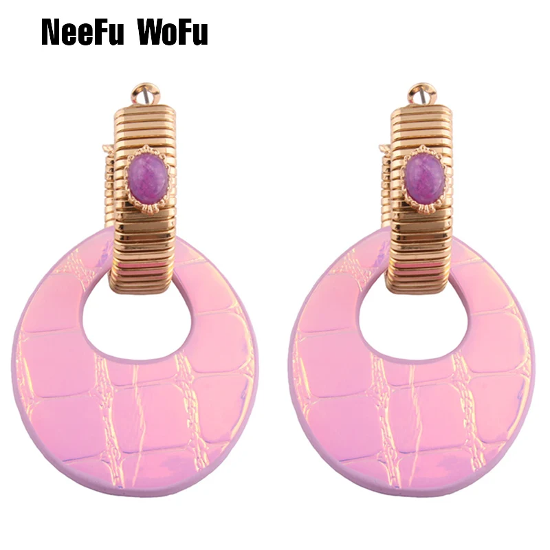 

NeeFu WoFu Water Drop Earrings Flash Leather Earring Large Stone Copper Big Earrings Woman Brinco Ear Oorbellen Christmas Gift