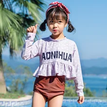 Купальник с длинными рукавами для девочек, купальный костюм для малышей из двух предметов, новинка года, купальный костюм детский купальник для девочек, красивый купальник с высокой талией