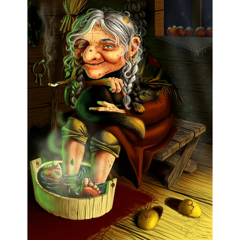 

HOMFUN 5D Diamond Embroidery Needlework Kit "Cartoon witch" Diy Diamond Painting Cross Stitch Home Decoration Gift