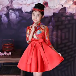 Для девочек китайский одежда принцессы Новый год традиционное платье Qipao Oriental Стиль платья Красный Qi Pao Vestido Cheongsam оптовая продажа