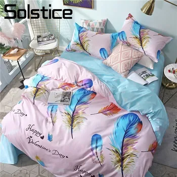 

Solstice Home Textile Colorful Feathers Bedding Set Girl Teen Adult Linen Pink Blue Duvet Cover Pillowcase Bed Sheet King 3/4Pcs