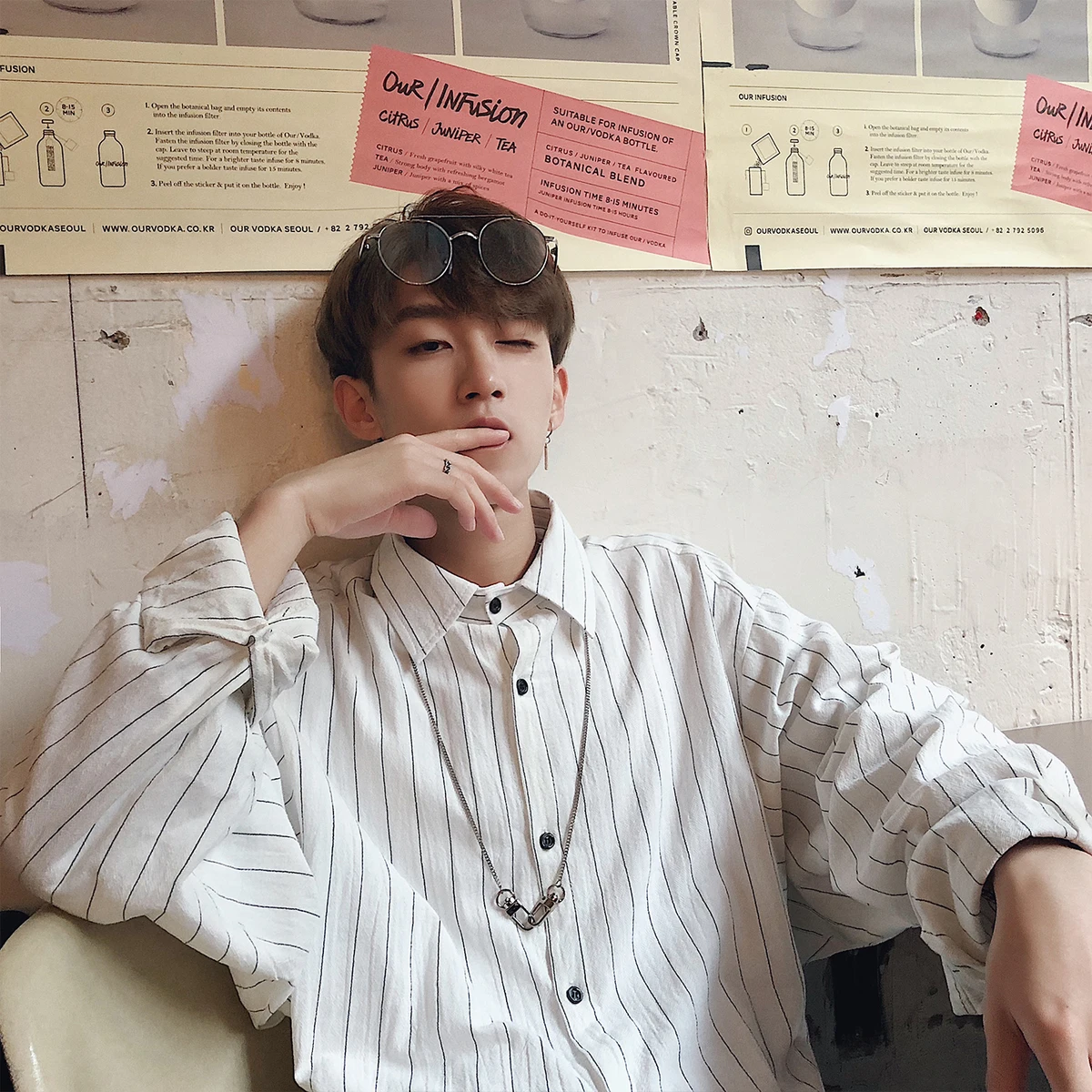 

Fashion Casual Men's Long-sleeved Shirt Spring And AutumnNew M-2XL Stripe Loose Shirt Jacket Four-color PersonalityYouth Popular