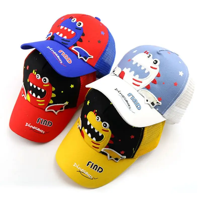 Kids Baby Summer Mesh Back Adjustable Baseball Cap Cute Cartoon Dinosaur Embroidery Tennis Hip Hop Cotton Trucker Sun Hat 2-10T