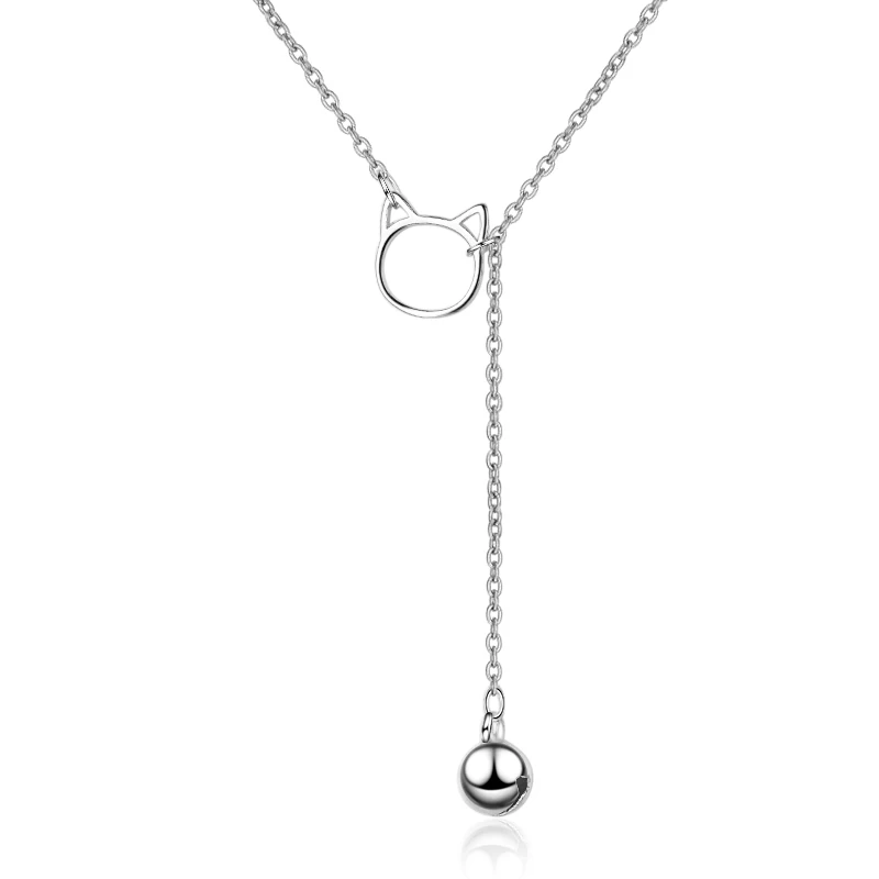MEEKCAT 925 Sterling Silver Hollow Bells Cat Necklaces & Pendants For