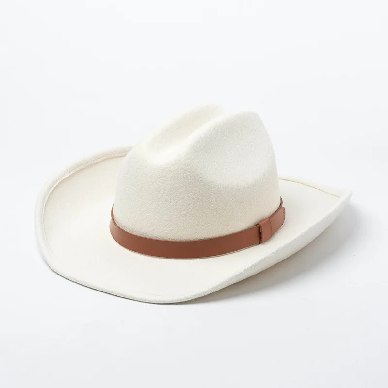 

01907-HH8150 Classic high-end white wool BELT fedoras hat Outdoor men women leisure panama jazz cap