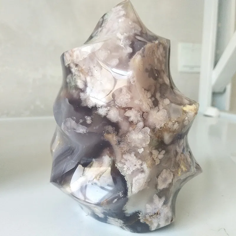 100% Natural stone sakura agate crystal flame home decoration agate ice cream geomantic agate small stones and healing crystals
