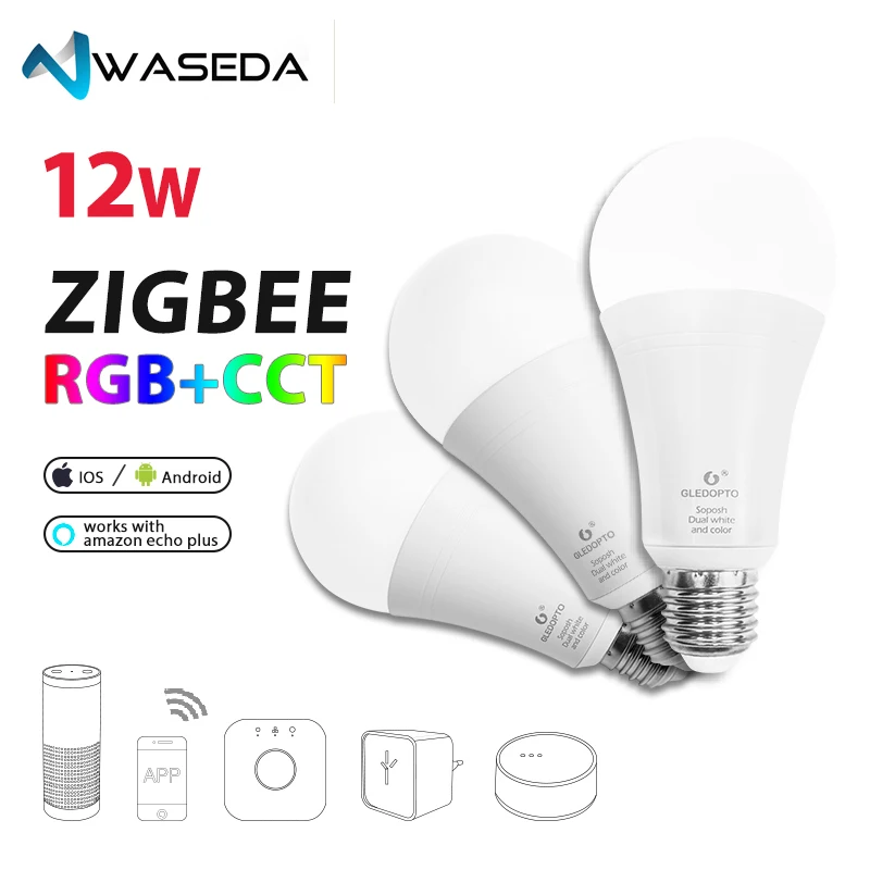 WASEDA двойной белый и цвет 12 Вт светодиодный лампочка ZigBee RGB светильник ww/cw AC100 240V zibe