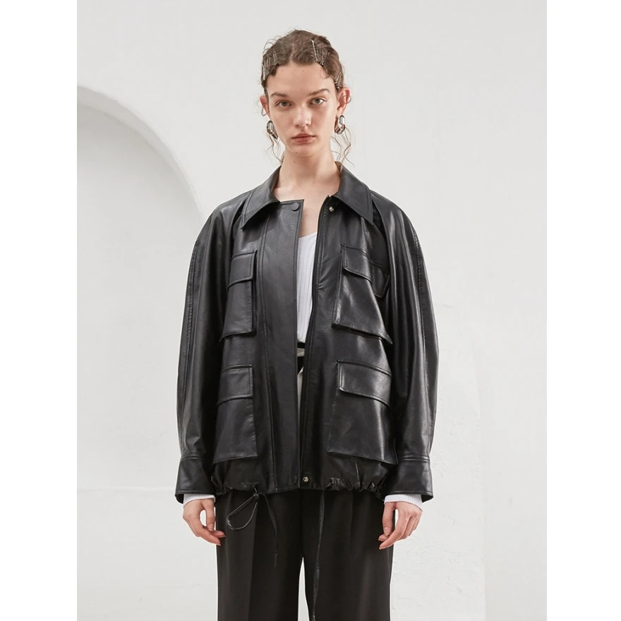 

New Arrival 2018 oversize black PU leather jacket women