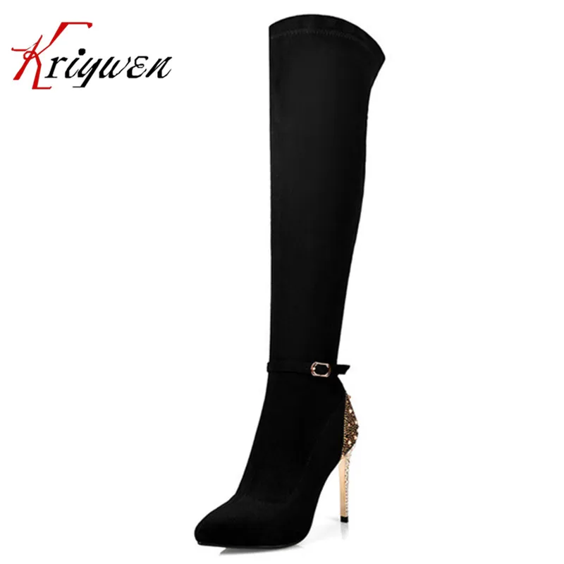 women over the Knee-High mujer Botas sexy lady thin high heels shoes fashion Knight boots Kid suede shoes female party shoes