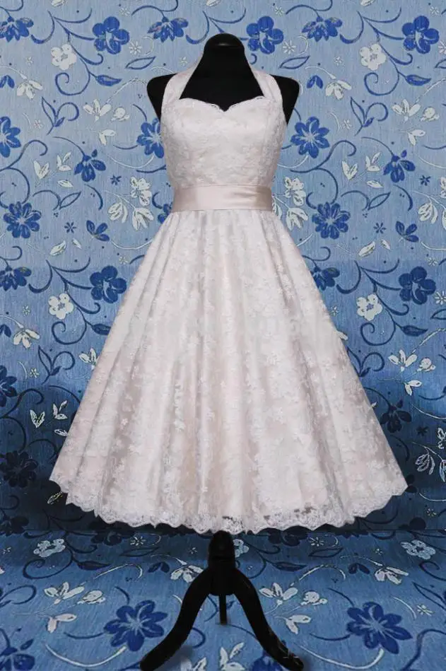 Newest Fashionable Vestido de novia Ankle-length Halter Bow Sash Vintage Lace Wedding dresses 2014 | Свадьбы и торжества