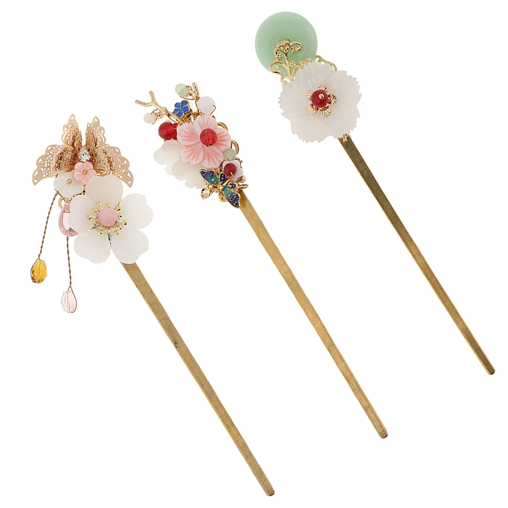 

Retro Floral Flower Bead Hair Stick Hairpin Ancient Chinese Japanese Chignon for cosplay Chinese court play weddings party