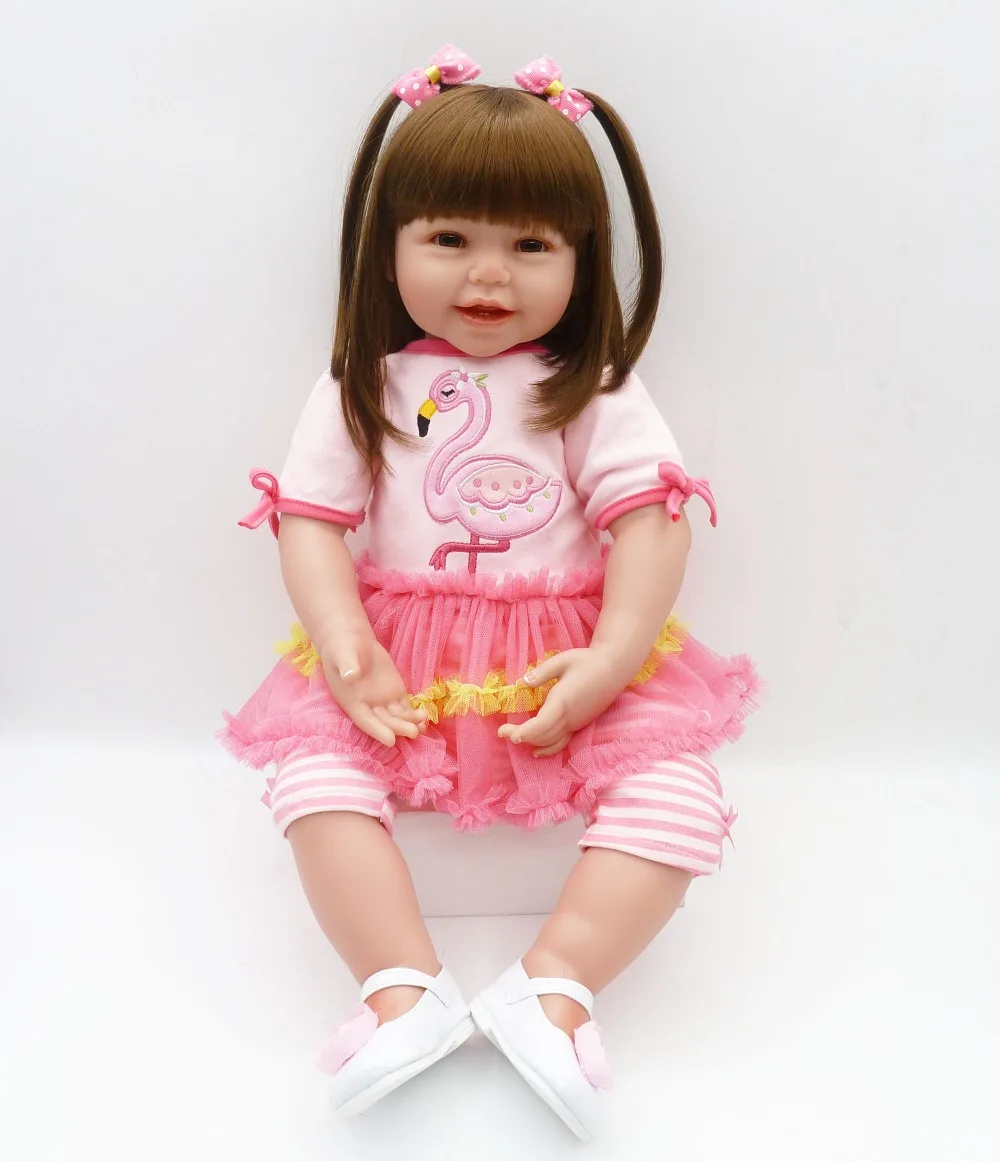 

24" Adorable Reborn Toddler Doll in Pink Lace Dress Lifelike Boneca Baby Alive Princess Girl Doll for Girls Christmas Gift