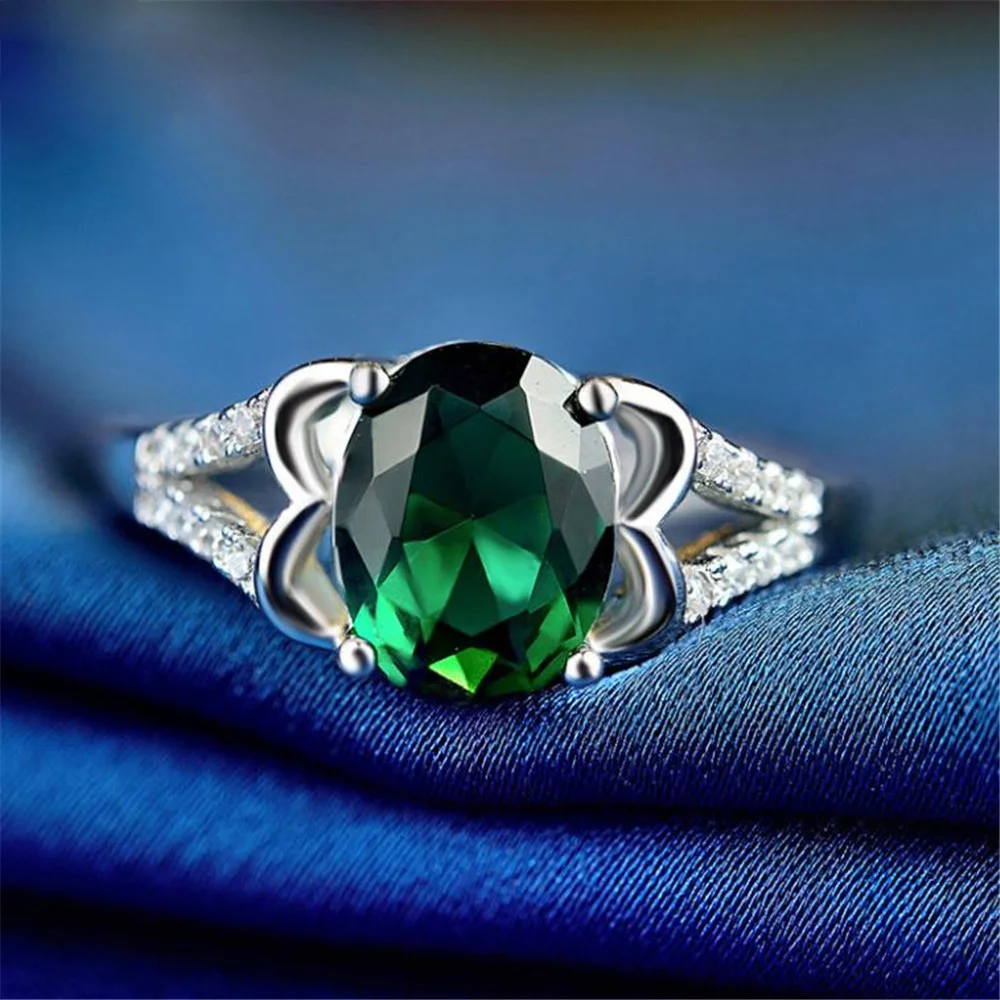 

2019 YKNRBPH S925 Sterling Silver Ring Ladie's Korean Jewelry Green Diamond Ring Personalized Wedding Ring Silver Fine Jewelry