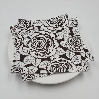 

50 vintage table napkins paper towel tissue black rose flower decoupage hotel cafe wedding party decor serviettes decor